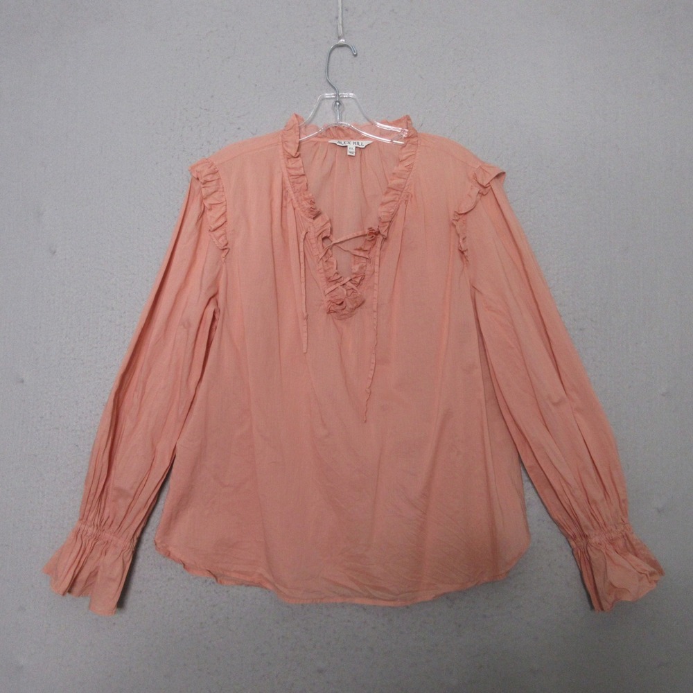 Alex Mill Top XL Ruffle Lace Up Neck Cotton Peasant Quiet Luxury Victorian READ